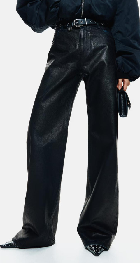 leather finish jeans